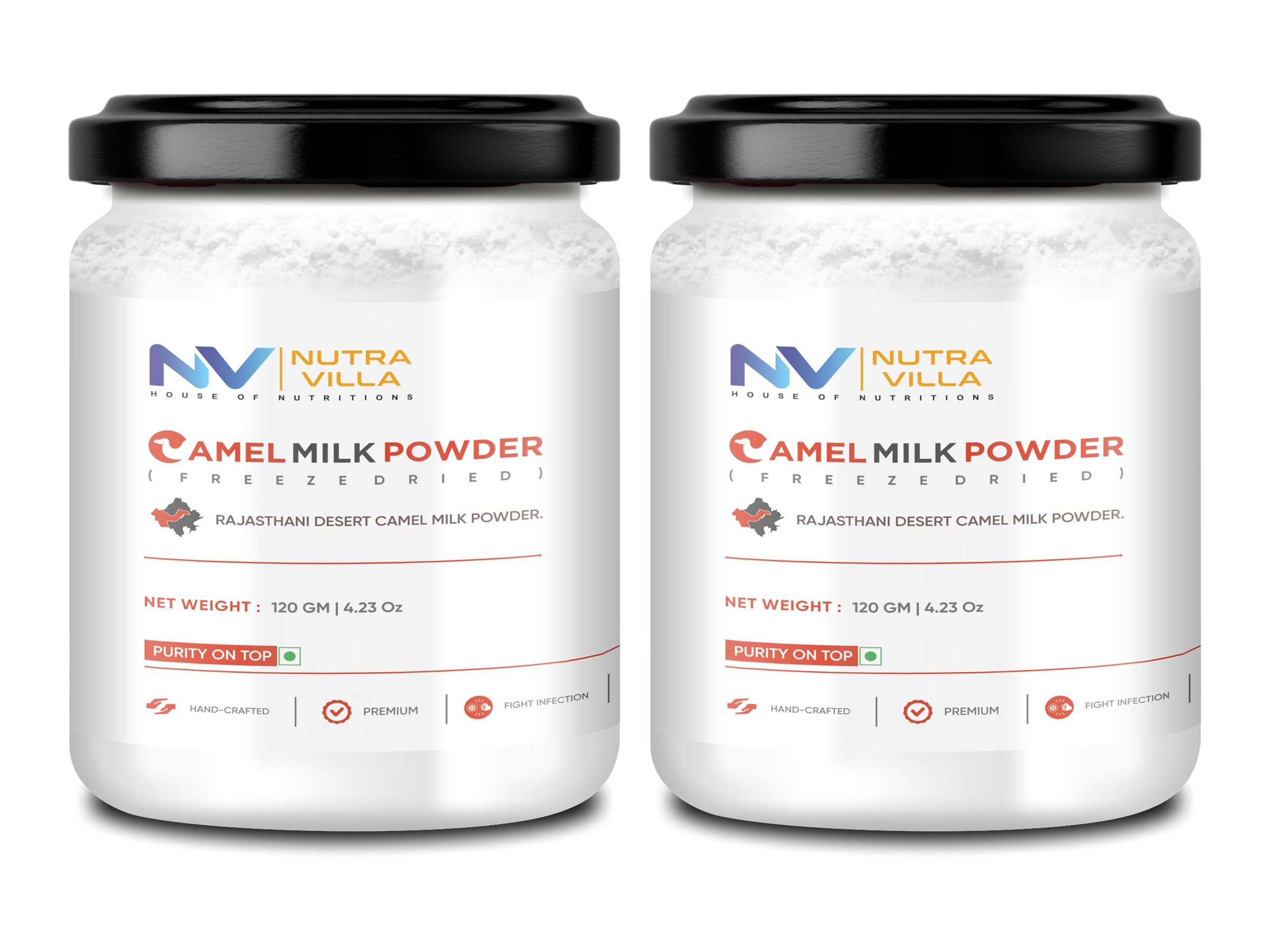 Nutravilla Camel Milk Powder | Whole Freeze Dried Camel Powder Possesses Potential Benefits In Brain Health, Liver And Kidney Function, Cancer, And Allergy Management | 2 Jars Of 120 Grams Each