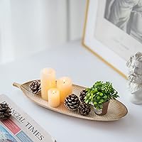 Vista 6 de Bandeja decorativa de madera en forma de hoja de Hanobe: Bandeja de llaves de madera en forma de hoja, plato decorativo, tazón para vela de cristal