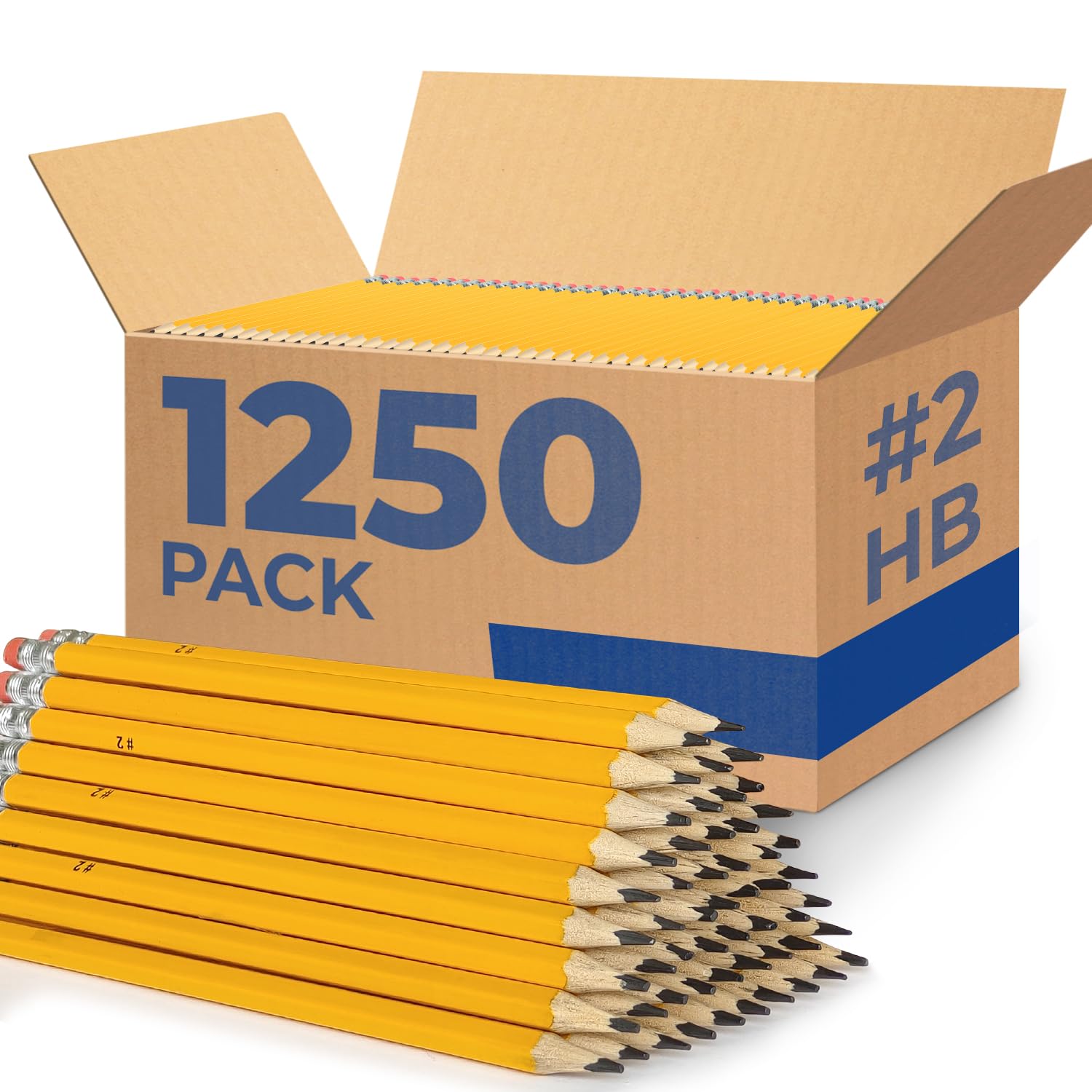 Rosmonde 1250 Bulk Yellow Pencils, Pre Sharpened #2 HB, Easy Grip Design With Top Erasers, Back to School Gifts, Bulk Set for Classrooms, Teachers,