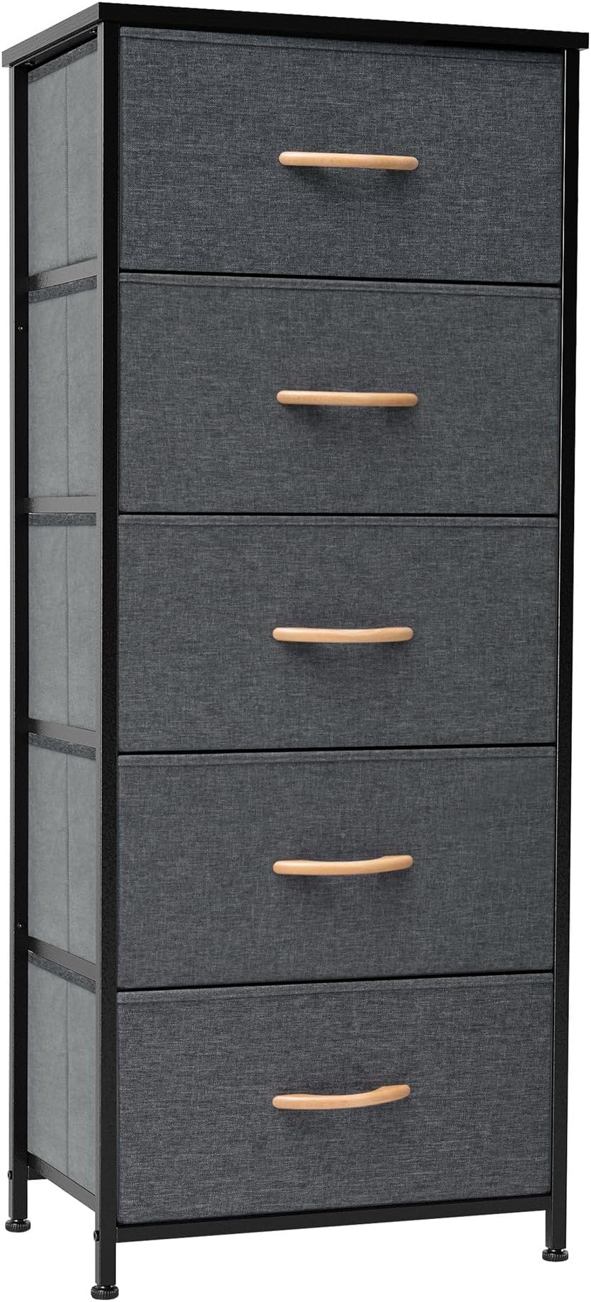Crestlive Products Vertical Dresser Storage Tower - Sturdy Steel Frame, Wood Top, Easy Pull Fabric Bins - Organizer Unit for Bedroom, Hallway, Entryway, Closets - 5 Drawers(Brown)