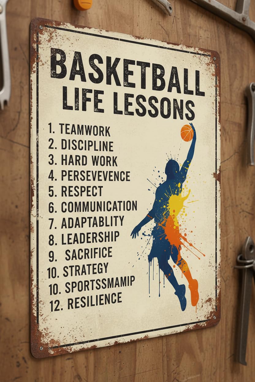 Inspirational Basketball Life Lessons Tin Sign, 8x12 Inch