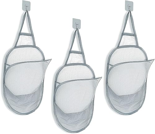 Cesta colgante de 3 piezas para ropa sucia, cesta de malla plegable, cesta de tela sucia con asa de transporte, cestas de red de puerta para tienda