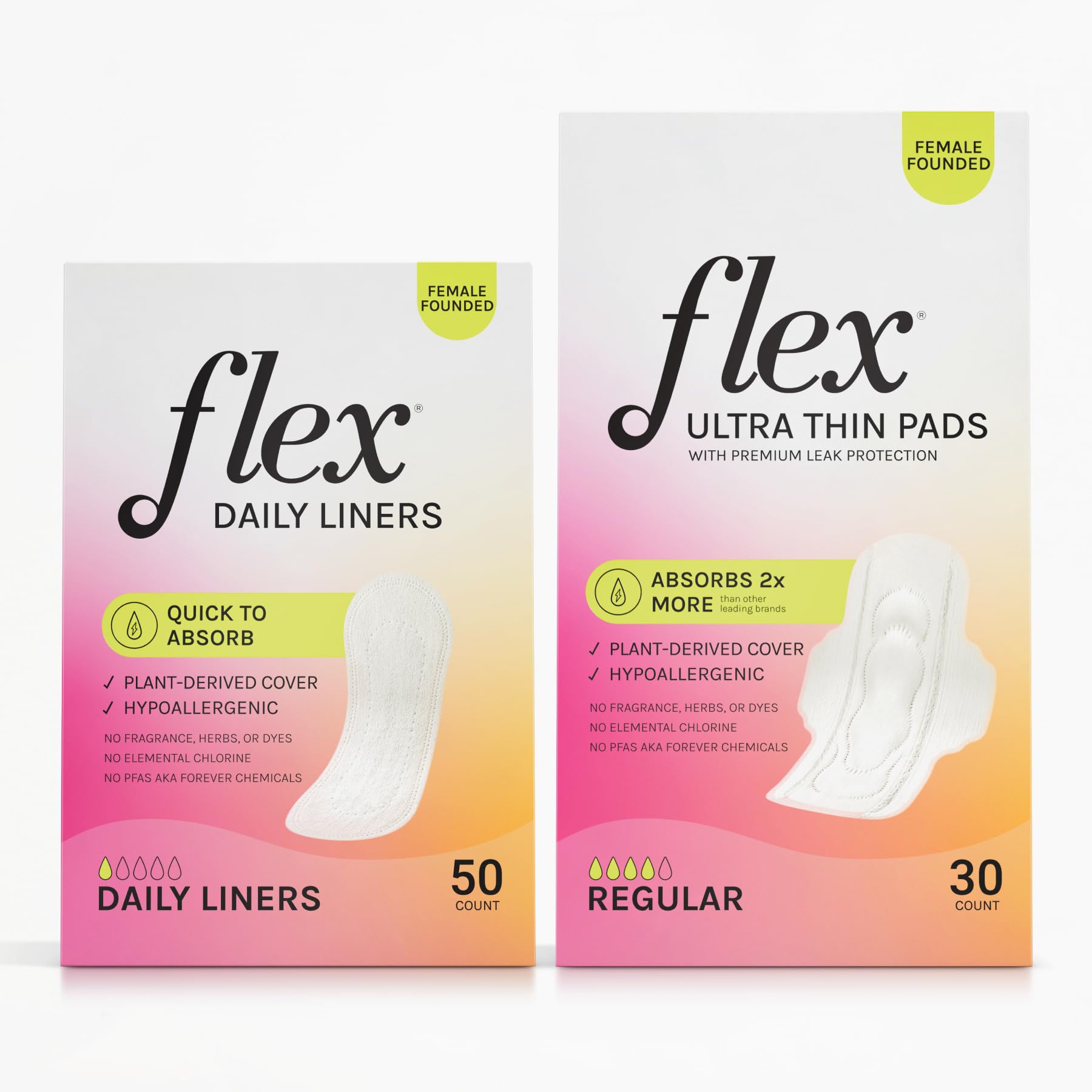 Flex Ultra Thin Pads (30 Count) and Flex Daily Liners (50 Count) Bundle | Fragrance-Free Feminine Care | Absorbent & Comfortable | Unscented