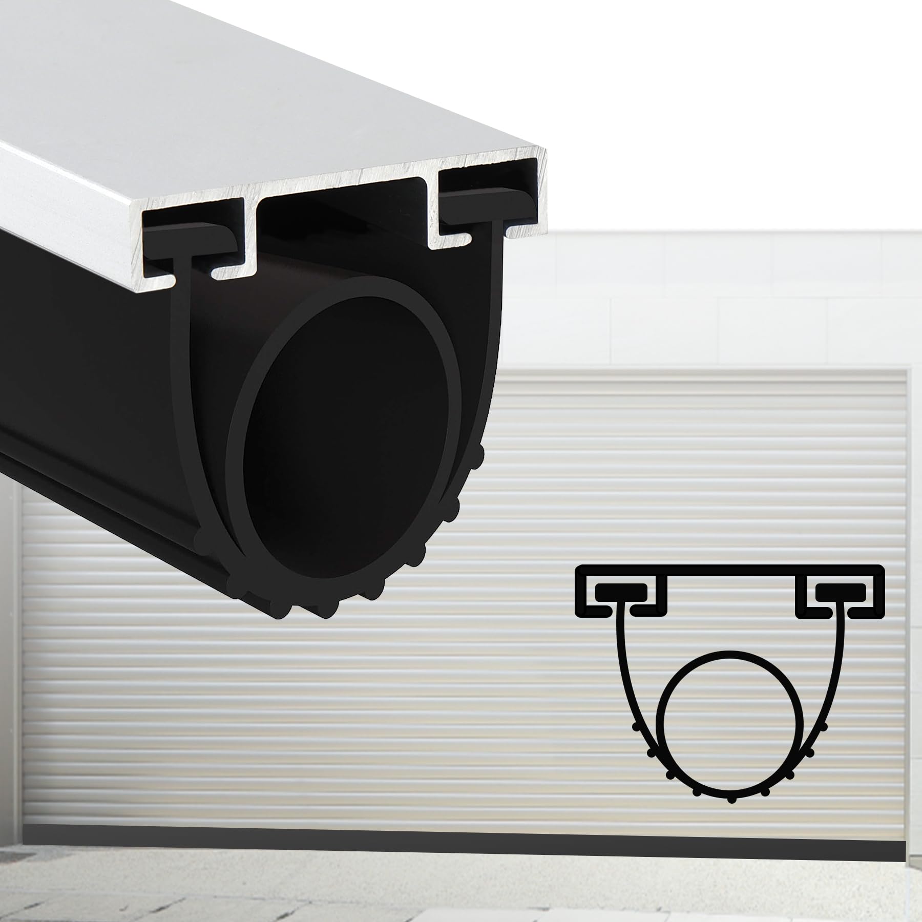 Gaahing Heavy Duty Garage Door Bottom Seal Strip with Pre-drilled Aluminum Track Retainer Base Kit, Universal Weather Stripping Combination, Impact Buffer Sealing Weatherstrip (16.4FT, Black) ( Used)