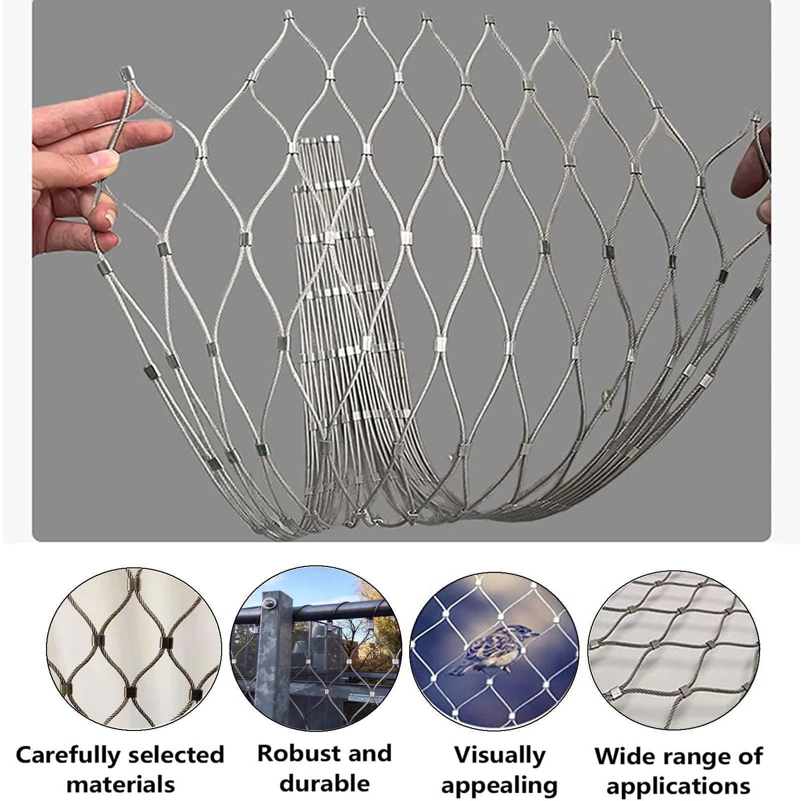 304 Inless - Rete flessibile per balcone, in acciaio, 6 cm, 1,5 mm, 2,5 x 6 m, anti-caduta Seilnetz, per proteggere da esterni