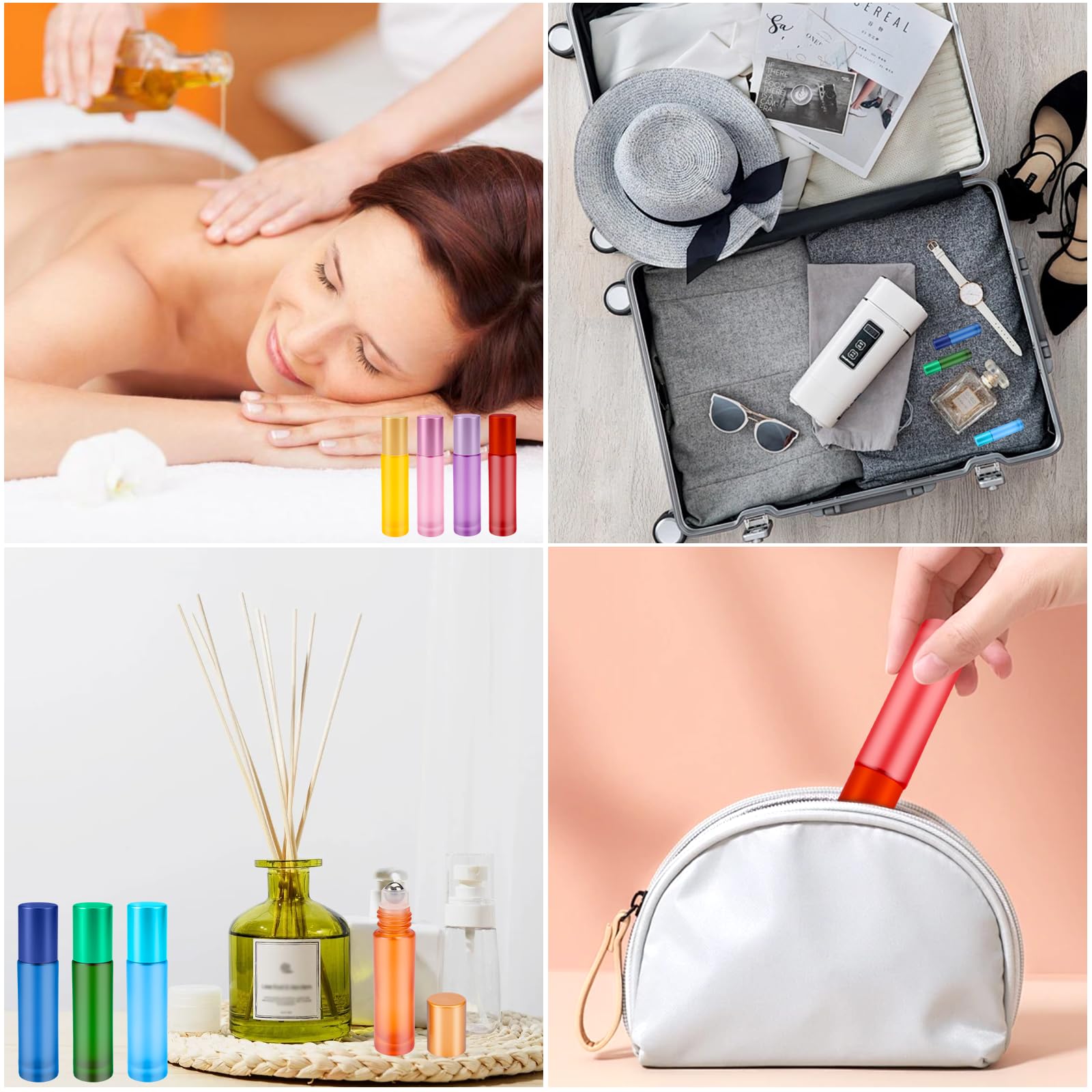 16 Piezas Roll On Aceite Esencial Cristal, 10 ml Botellas Rellenable, Botellas Aceite Esencial con Bolas de Acero Inoxidable