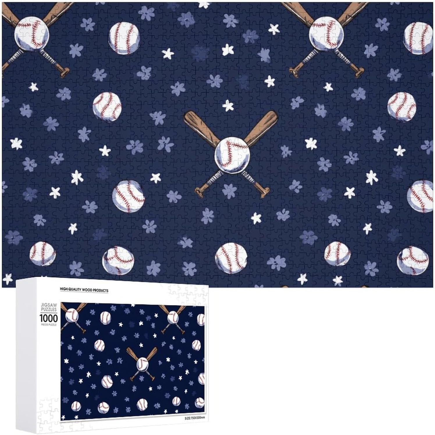 Baseball Softball Ball Navy Blue Print Puzzles for Adults 1000 PCS Wooden Jigsaw Puzzle Wall Decor Christmas