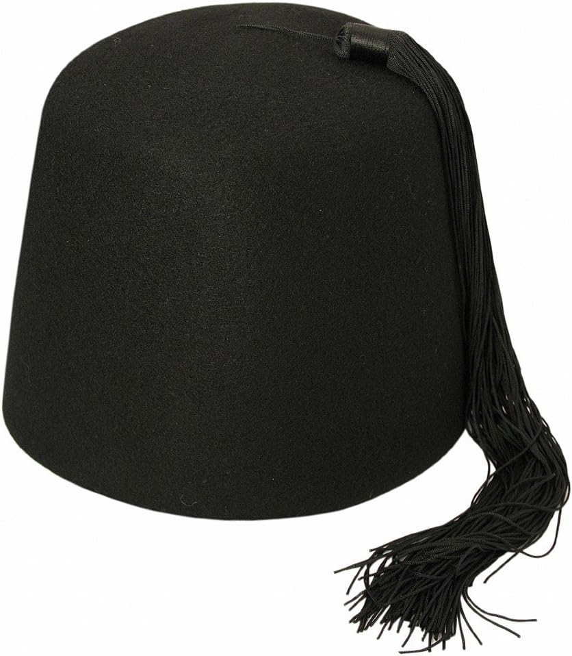 Village Hats Black Fez with Black Tassel