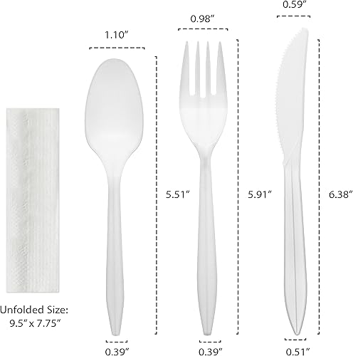 Miniatura 8 de Party Essentials Cubiertos de plástico envueltos individualmentekits de cubiertos, tenedor blancocucharacuchilloservilletasalpimienta, 100 juegos