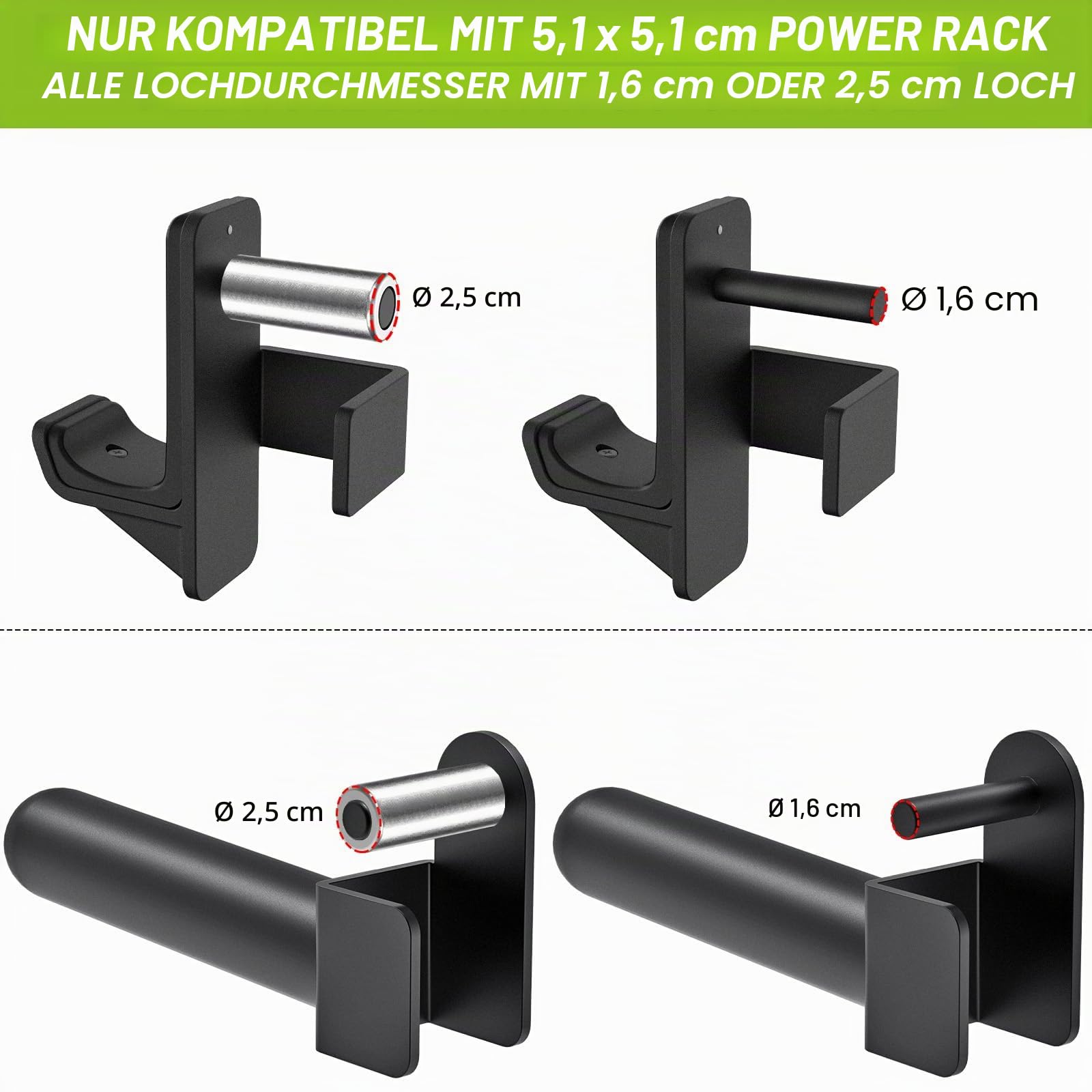Kipika J-Haken und Hantelscheibenhalter-Set für 2" x 2" und 3" x 3" Power Rack - Squat Rack Aufsätze für Krafttraining und Gewichtsaufbewahrung