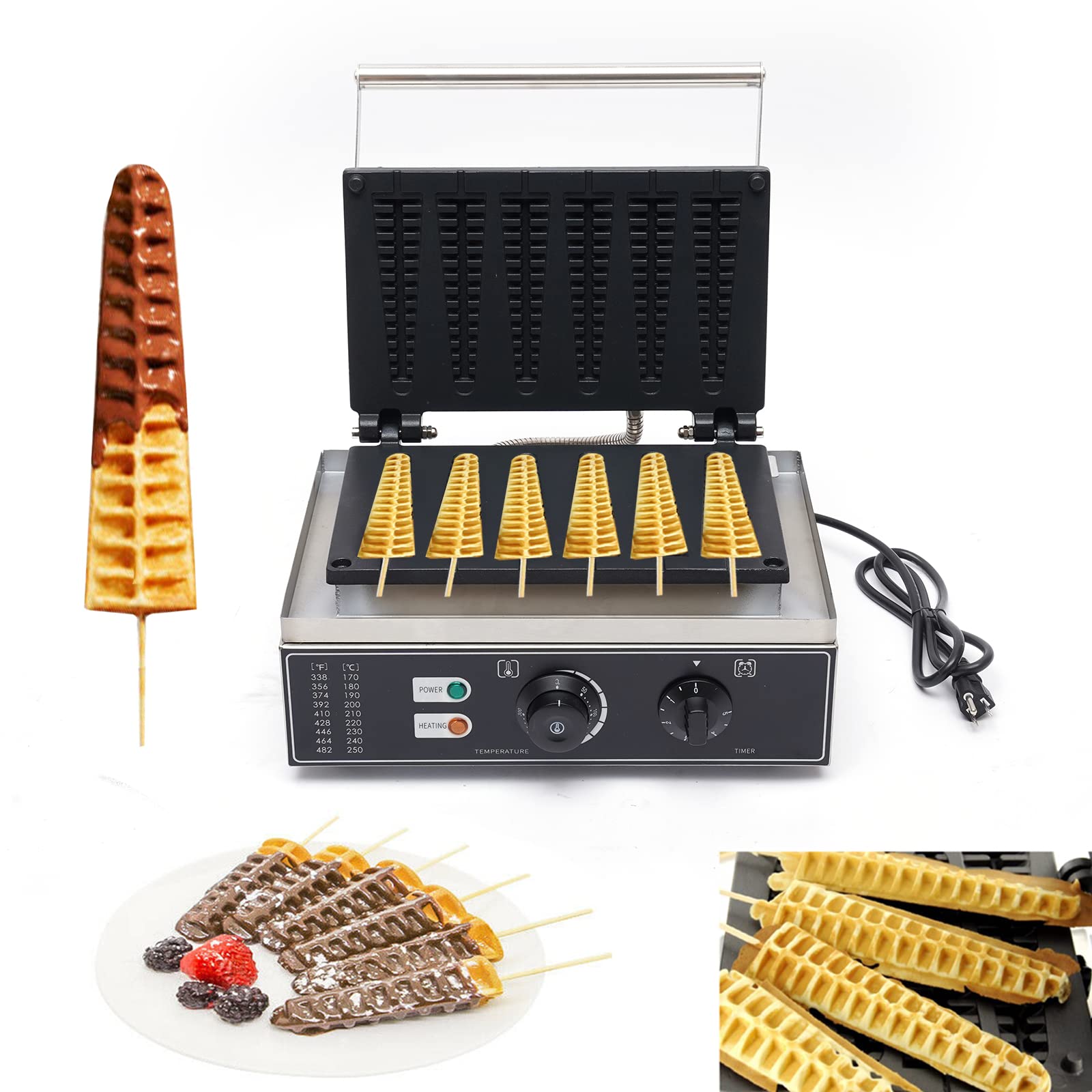 Commercial Waffle Stick Maker, Non-Stick Waffle Maker, Restaurant Flip Waffle Stick Maker, Makes Individual Waffles, Time and Temperature Controls, for Restaurant Snack Bar Home Use