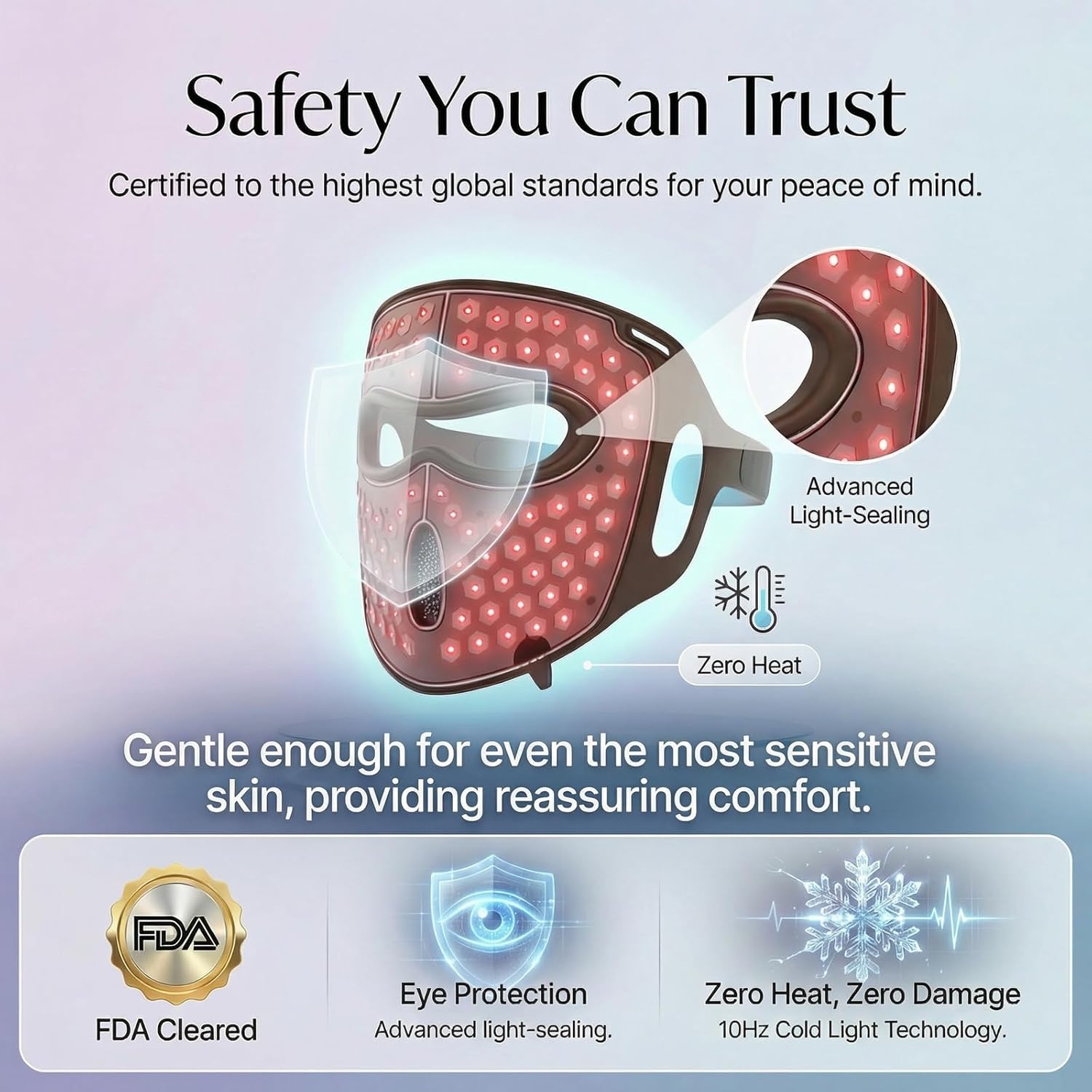 3D LED Red Light Therapy Mask, FDA-Cleared, 360 LEDs, Anti-Aging & Blemish Repair, 5 Modes Red, Blue, Yellow with 850nm & 1072nm Dual-NIR, Eye-Protection, Portable Design for Home Travel - Image 2