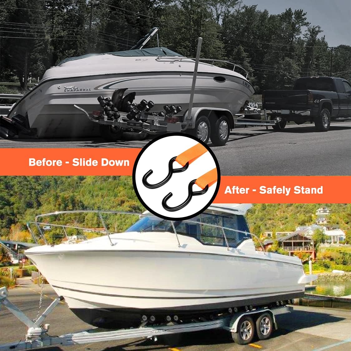 WELLUCK Boat Trailer Transom Tie Down Straps 2400 LBS, 1 Inch x 4 FT Heavy Duty Retractable Ratchet Straps Tie Downs to Trailer Marine Jet Ski Pontoon, with Quick Release Buckle & Anti-Scratch Hooks : Sports & Outdoors