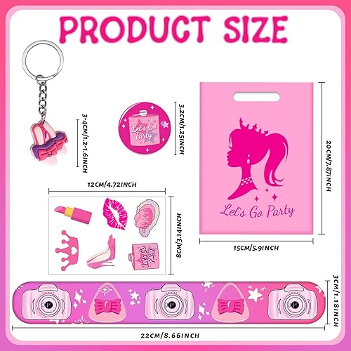 Miniatura 2 de Kit de recuerdos de fiesta de princesa rosa intenso, suministros de fiesta de princesa rosa, 72 tatuajes temporales, 12 pulseras rosas para niña, 12