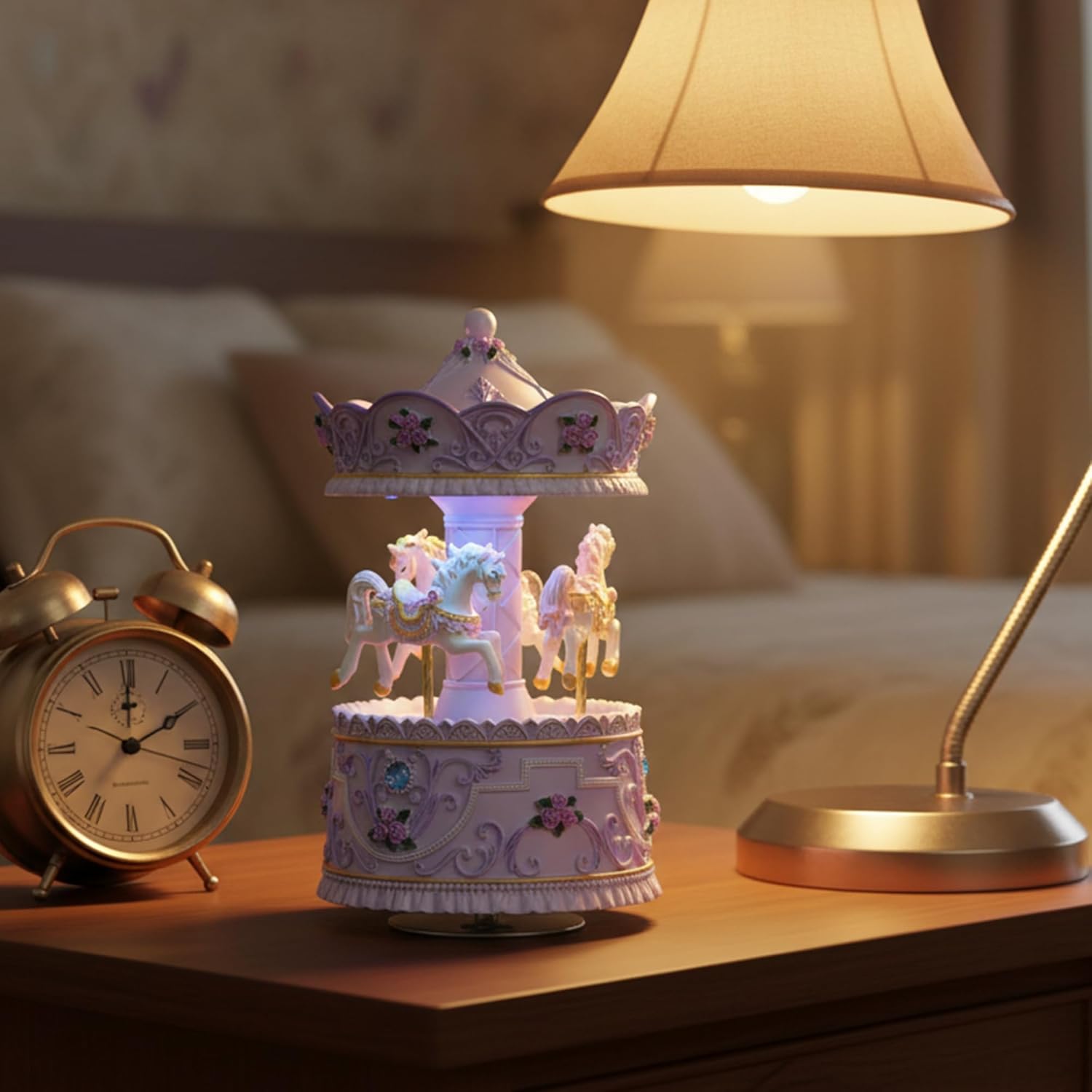 Handcrafted Carousel Music Box with Colorful Lights,Vintage Horse Musical Figurine,for Home Décor,Christmas Valentine’s Day Birthday Gifts for Girls,Friends,Kids,Plays Canon in D Tune