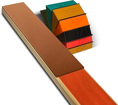 4-Piece Leather Strop Sharpening System with 13, 15, 17, 21, 25, 28 Angle Guides Green Compound Included, Whetstone Companion Tool