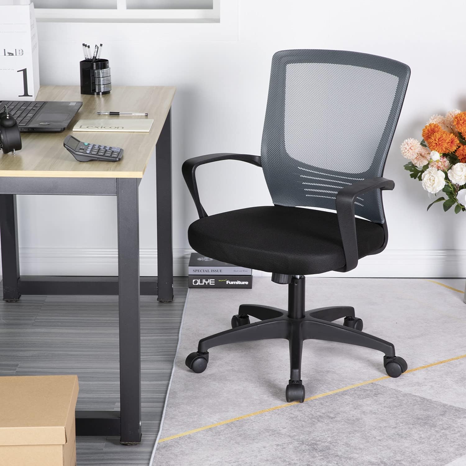 Ergonomic Office Chair Cheap Desk Chair Modern Executive Computer Chair Rolling Swivel Adjustable Chair Mesh Back Support for Women&Men, Grey