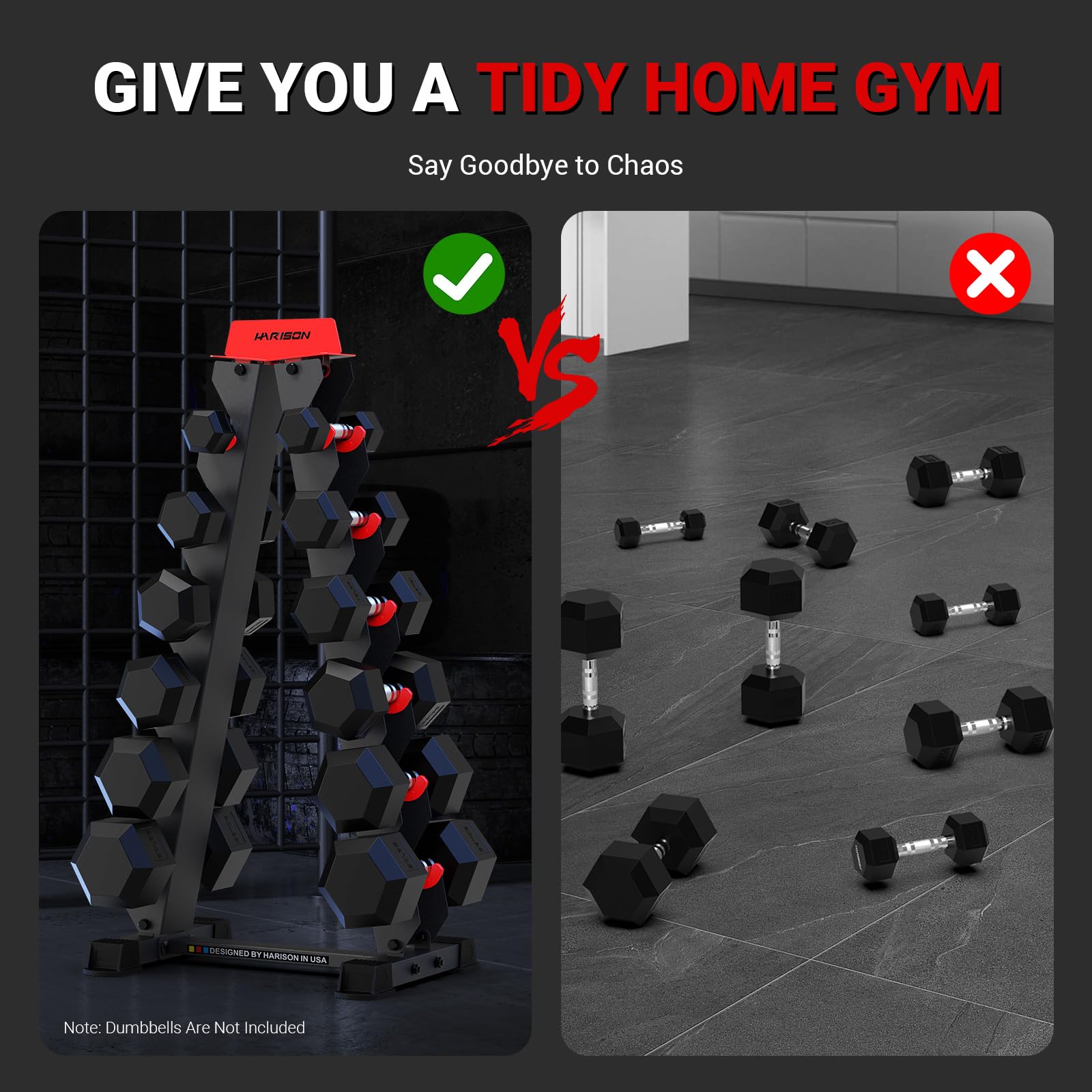 HARISON High-end A-Frame Dumbbell Rack Stand, 6-Tier Weight Rack for Dumbbells Home Gym 480LBS Weight Capacity（without dumbbells)