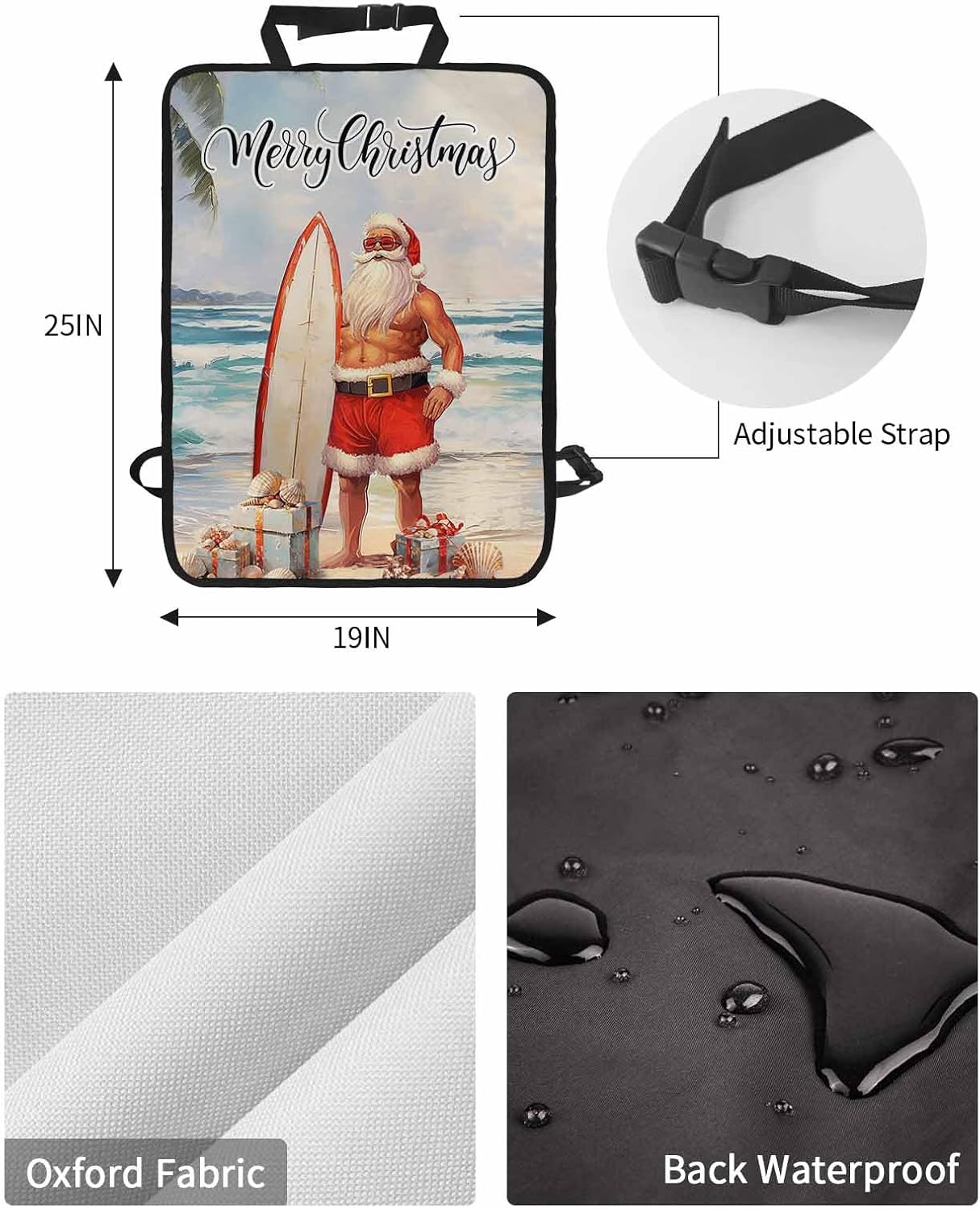 T&H XHome Car Seat Protector, 2 Pack Kick Mats Back Seat Protector Summer Beach Santa Surfing Shell Gift Waterproof Backseat Cover for Kids Universal Fit Automotive Interior Protectors