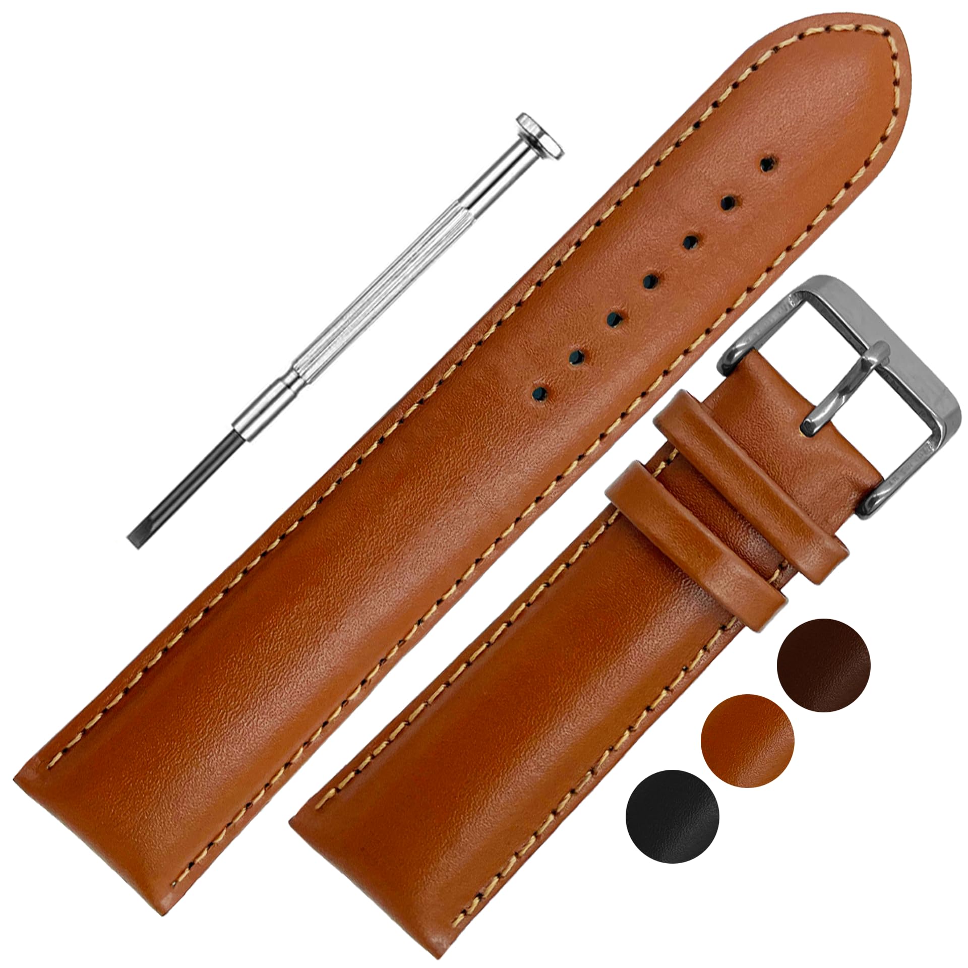 DBLACK ‘’ZEUS’’ Genuine Leather Watch Straps, Full-Padded, Matte Finish, Leather Watch Strap // For 18mm, 20mm, 22mm, or 24mm Genuine Leather Watch Bands (Choose Your Size & Color) (Tan, 24mm) (B0D9R242KM) Amazon Price History, Amazon Price Tracker