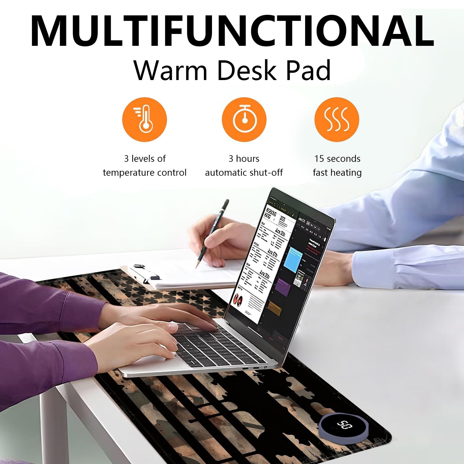 Tappetino per mouse riscaldato con 3 livelli riscaldati e spegnimento automatico per 3 ore, per riscaldare le mani in ufficio a casa, 80 x 33 cm, grande tappetino da scrivania sicuro, scaldamani,