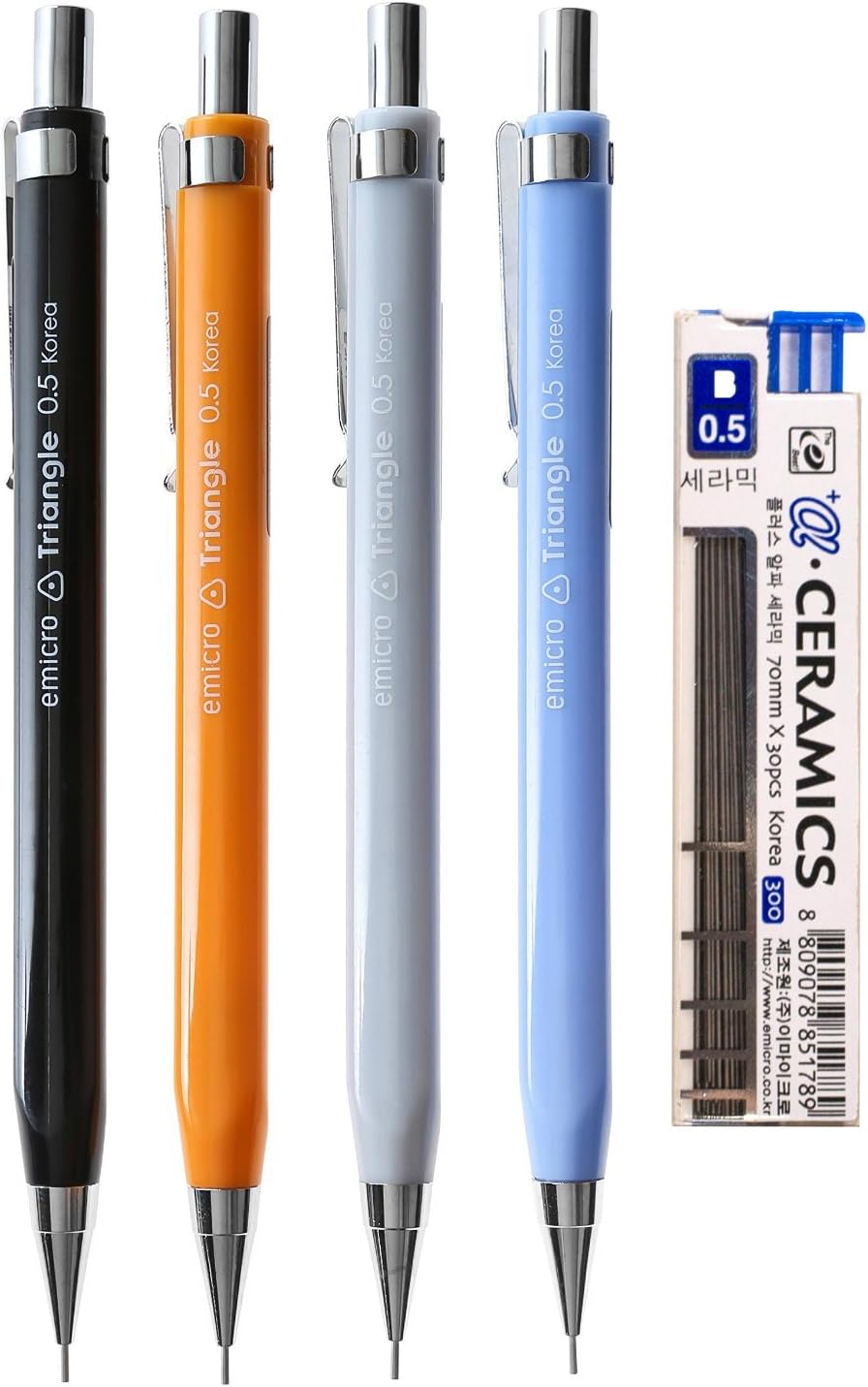 Triangle Mechanical Pencil Bundle with B Lead Refill, 0.5mm, Assorted Colors (4-Pack)