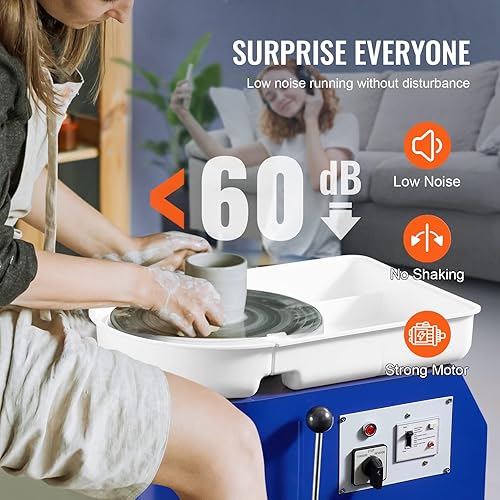 Miniatura 5 de VEVOR Rueda de cerámica, máquina formadora de ruedas de cerámica de 11 pulgadas, mango de velocidad ajustable de 0 a 300 RPM y control de pedal de