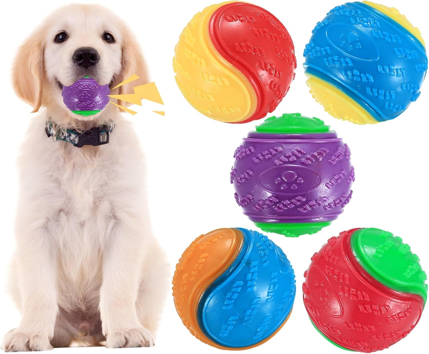 Squeaky Dog Balls, 5 Pcs Dog Toys Balls, Dog Teeth Cleaning Puppy Chew
