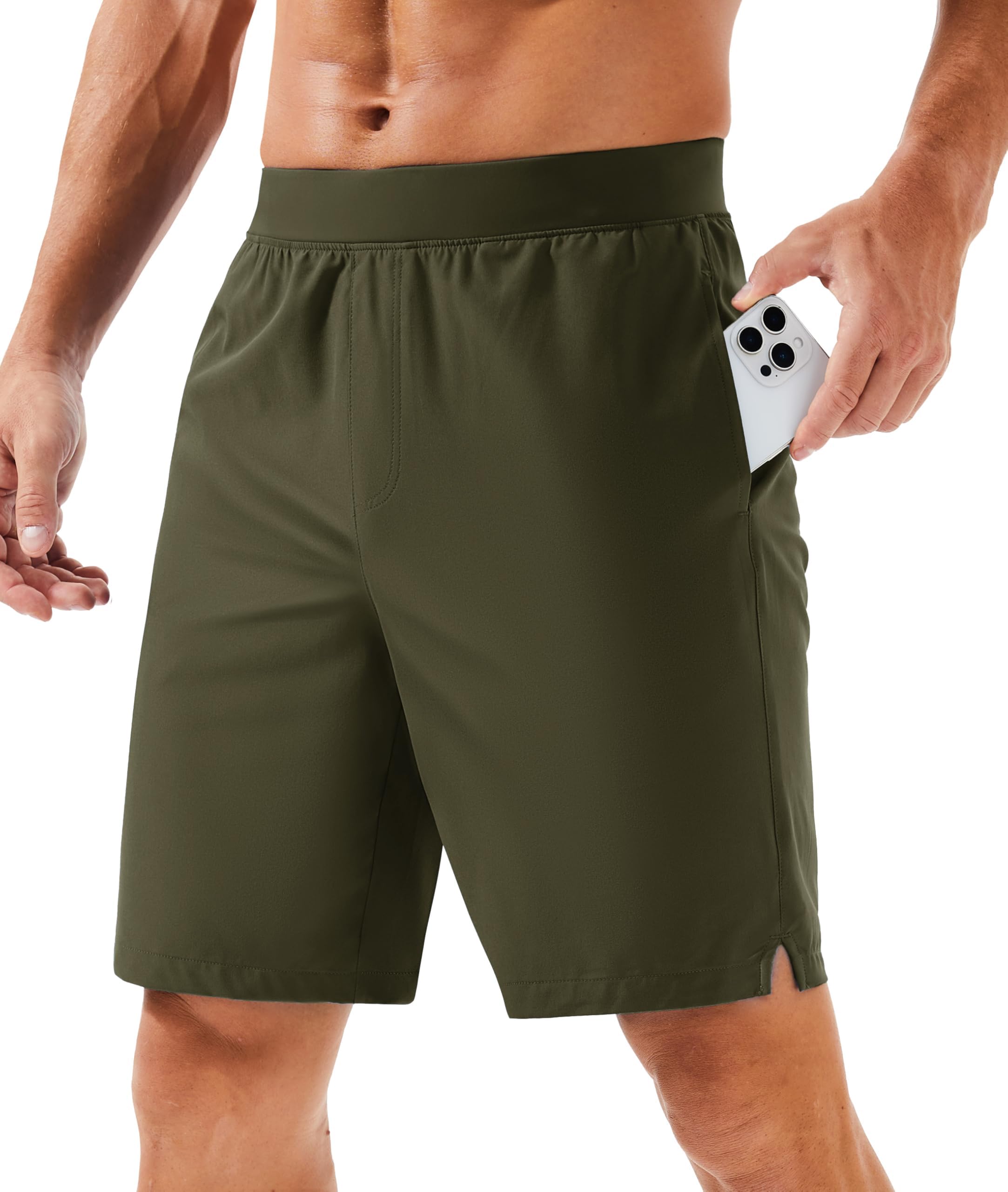 Men's Athletic Running Shorts 8" Quick Dry Lightweight Workout Gym Sports Hiking Shorts UPF 50+ with 3 Pockets