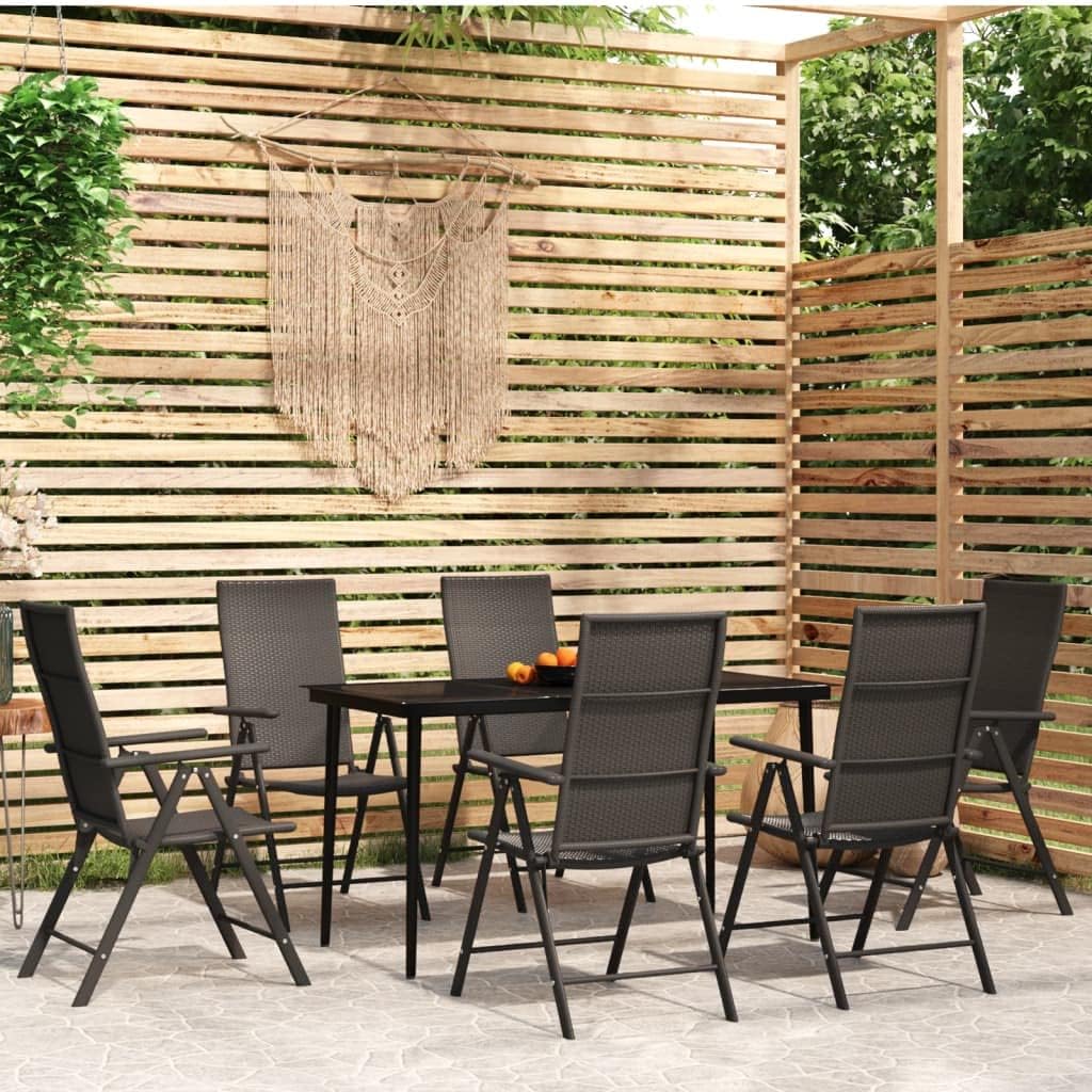 7 Piece Patio Dining Set,Patio Decor,Backyard Decor,Conversation Furniture,Rattan Furniture,Casual Table Chairs,Perfect for Patio, Garden, Porch,Family Room,Sitting Area, Black