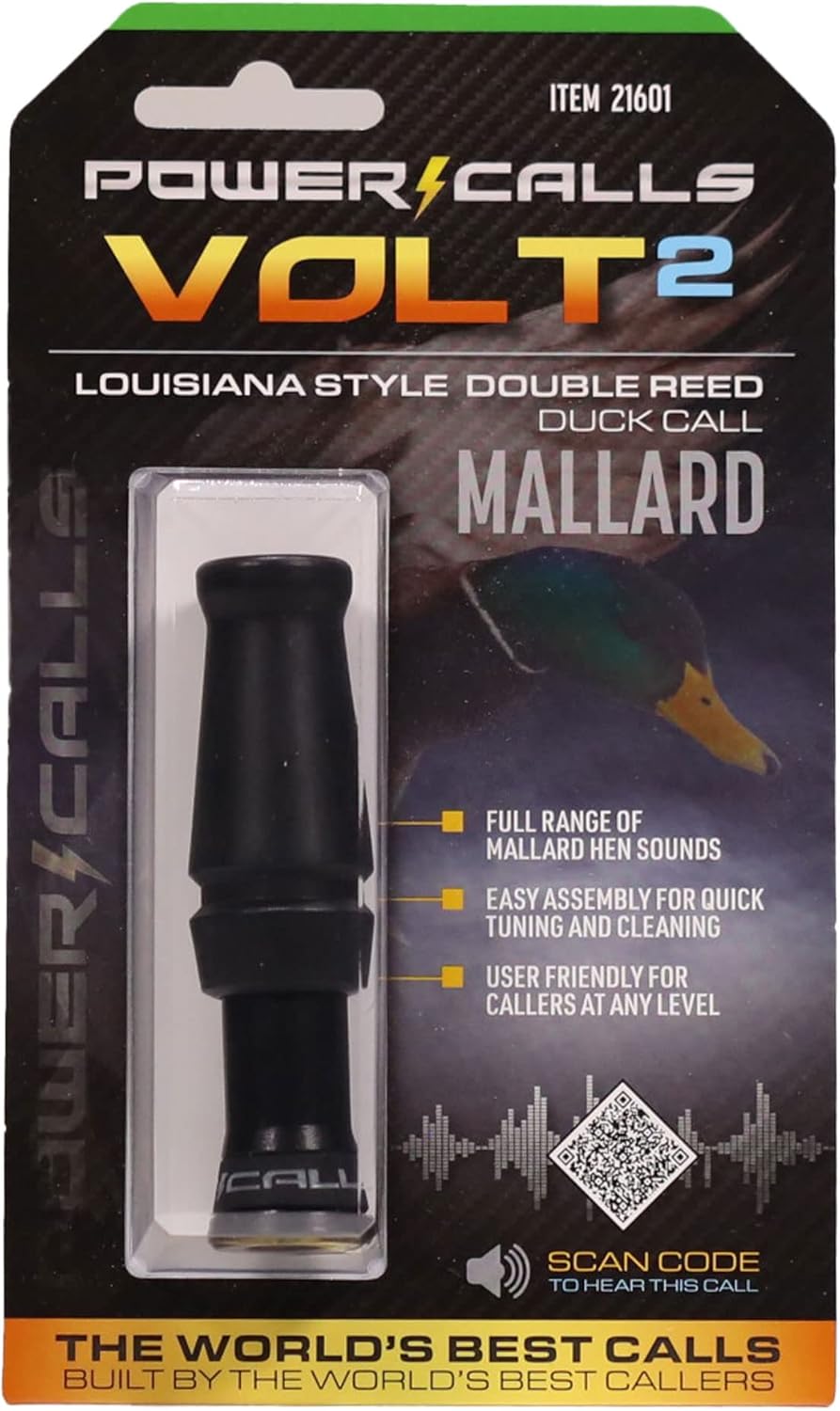 Power Calls Mallard Duck Call | Volt2 | Louisiana Style Molded Double Reed Call for Competition, Waterfowl Hunting, Open Fields & Big Water | Stealth Black | Versatile & Powerful Performance