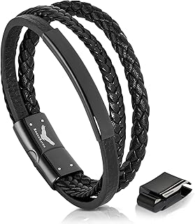 RogueRaven Black Leather Bracelet for Men – Premium Collection – Brown Black Gold Silver | Genuine Leather Mens Bracelet with Stainless Steel Clasp [Adjustable] | In Luxury Gift Box