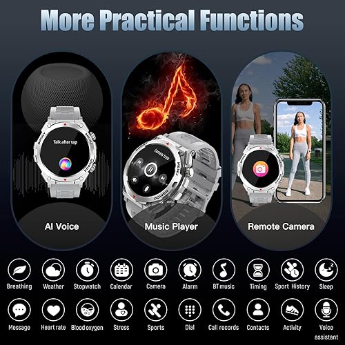 Miniatura 6 de Reloj inteligente militar, pantalla táctil de 1.52 pulgadas, reloj inteligente táctico con texto y llamadas, frecuencia cardíaca, oxígeno en sangre