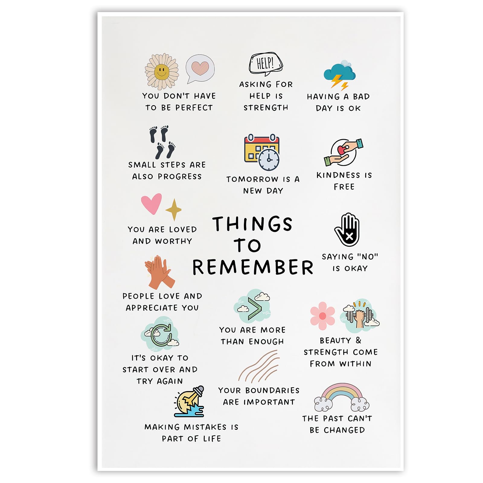 Things to Remember | Therapy Office Decor School Counselor CBT DBT Therapy Counseling Poster Anxiety Relief Social Psychology Mental Health 16X24 inch Unframed
