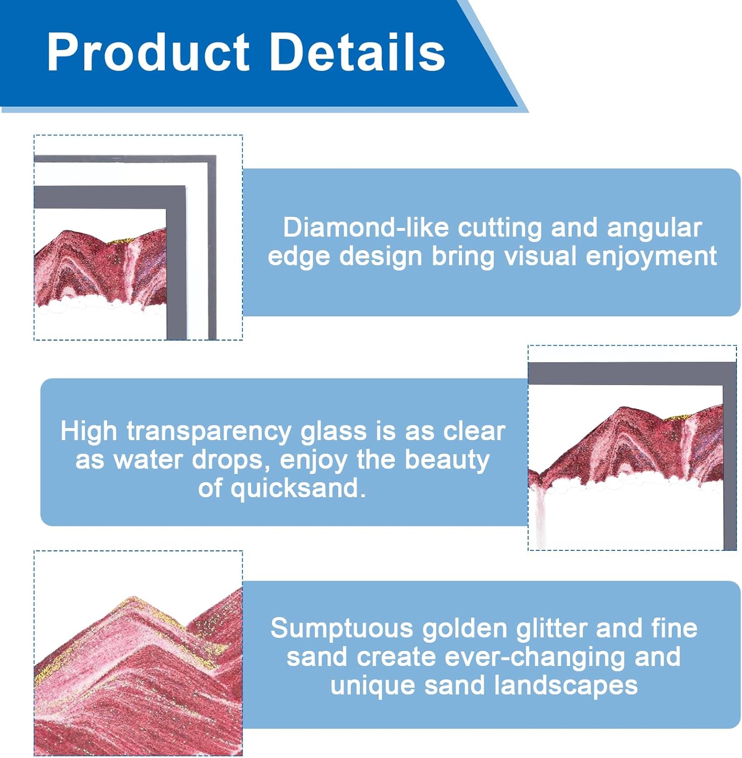 AzureLeap 3D Dynamic Sand Art Liquid Motion, Moving Sand Art Picture Square Glass 3D Deep Sea Sandscape in Motion Display Flowing Sand Frame Relaxing Desktop Home Office Work Decor (5inch-Pink)