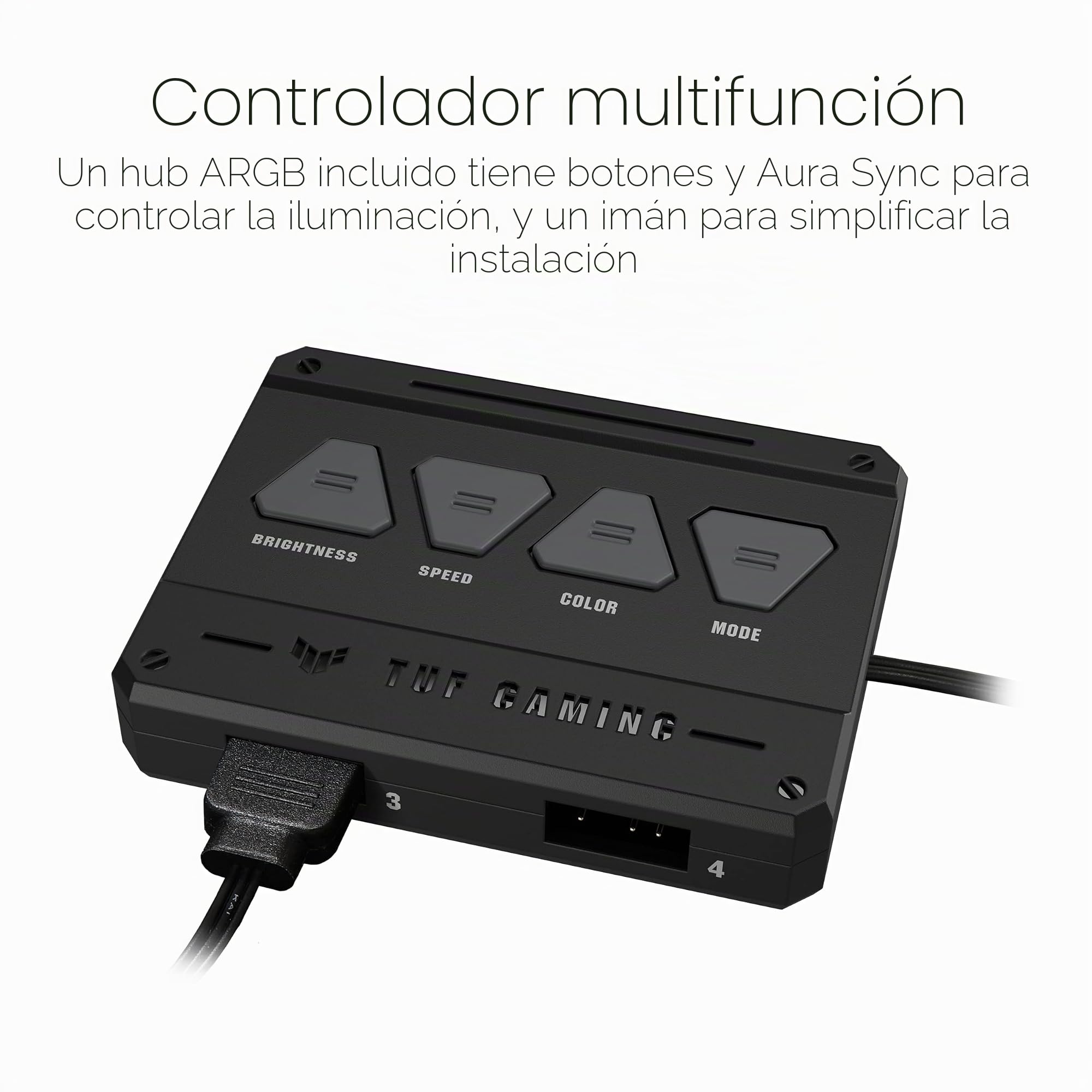 ASUS Ventilador TUF Gaming TF120 120mm ARGB 3 Pack (rodamiento fluidodinámico (FDB), Matriz LED de Doble Capa, Aura Sync, Flujo de Aire Superior, Control PWM, Controlador multifunción) Negro