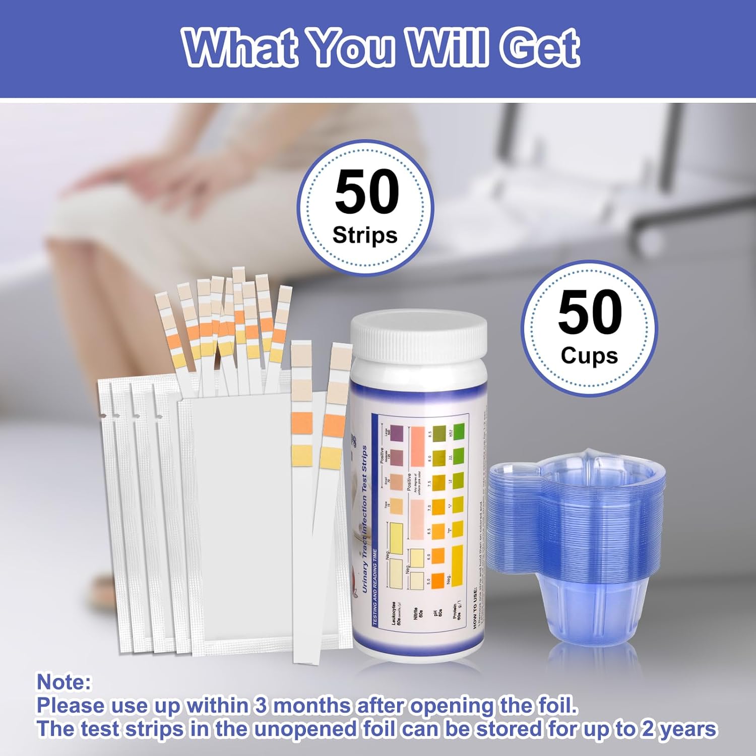 4-in-1 UTI Test Strips, Full Panel Urinary Tract Infection Test Kit at Home for Women Men Kids with Urinalysis Leukocytes, Nitrites, PH, Protein Urine Strip for UTI and Bladder, 50ct - Image 7