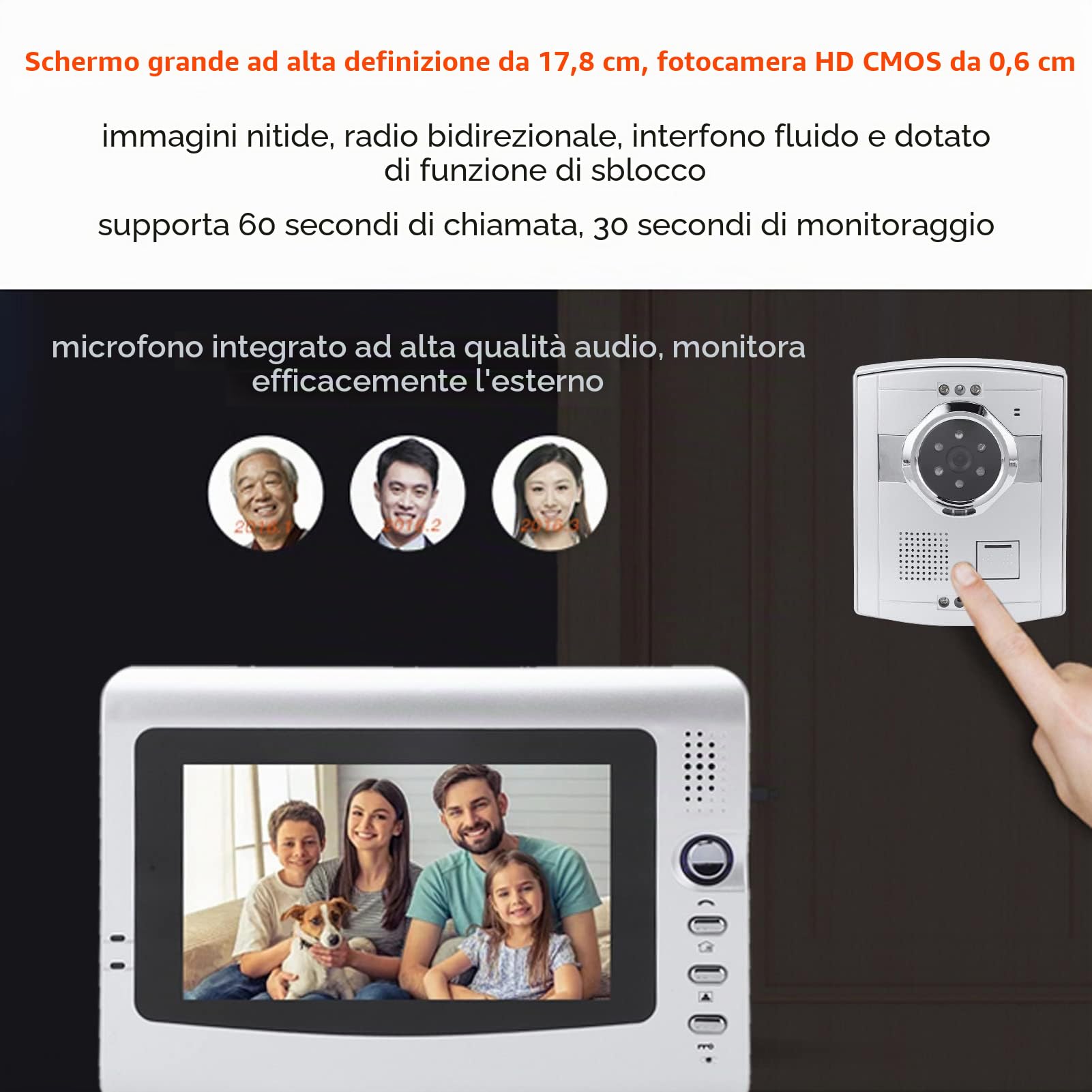 Videocitofono Cablato, Videocamera Campanello con Monitor TFT 7 Pollici, 16 Suonerie, Visione Notturna, Audio a 2 Vie, Visore Digitale di Facile Installazione per Uffici, Ville, Appartamenti(#1)