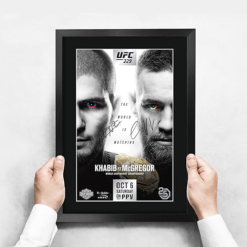 Vista 3 de HWC Trading UFC 229 Fight Khabib Nurmagomedov vs Conor McGregor 16 x 12 pulgadas, regalos enmarcados impresos con autógrafo firmado para fanáticos