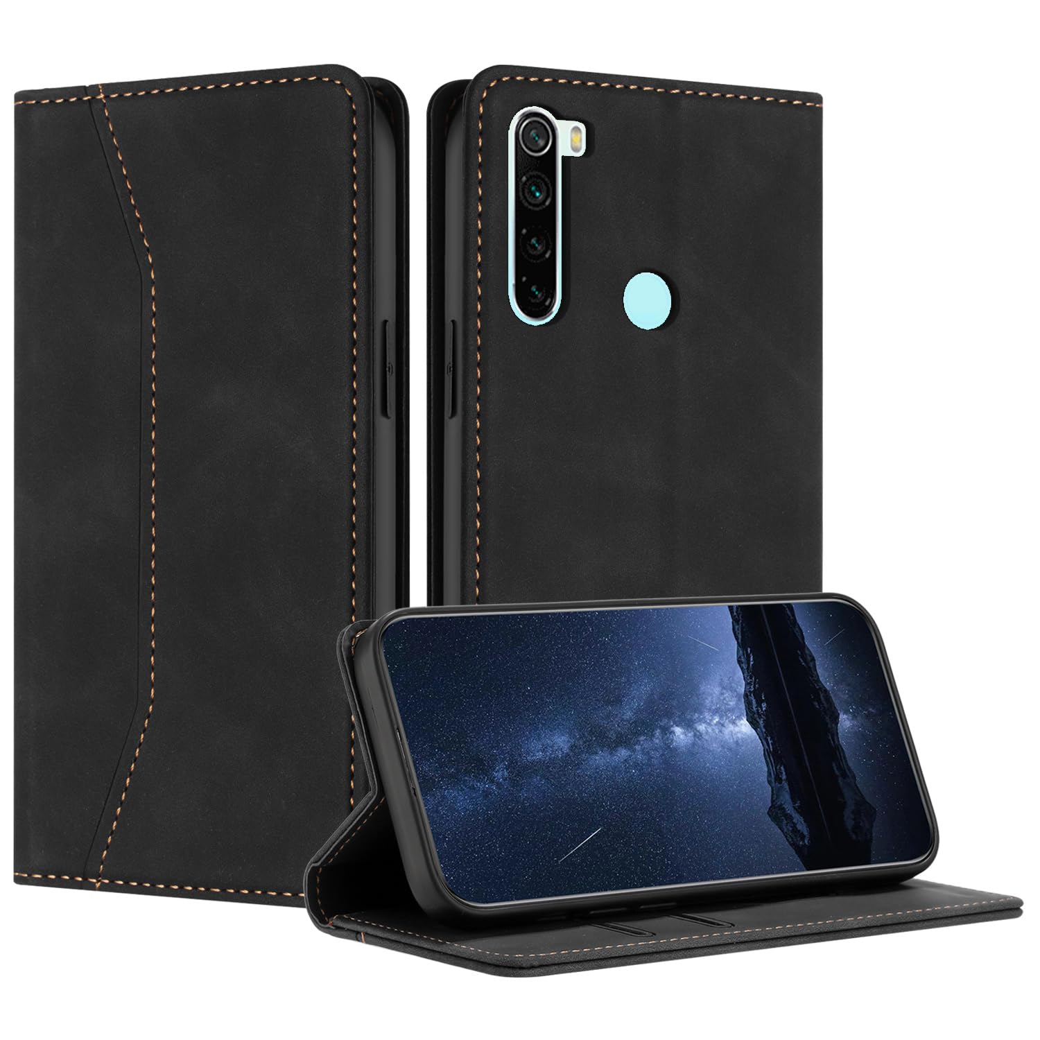 Wovsni Custodia Xiaomi Redmi 12C / Redmi 11A case in Pelle con 1 Pezzo di Pellicola Protettiva e Funzione di Staffa per Slot per Schede Cover Pieghevole di Protezione Antiurto AntiGraffio-Blu