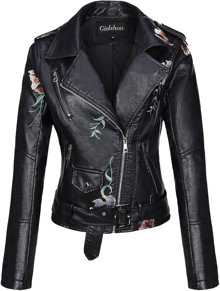 Giolshon giubotto in similpelle per donna 11 Floreale