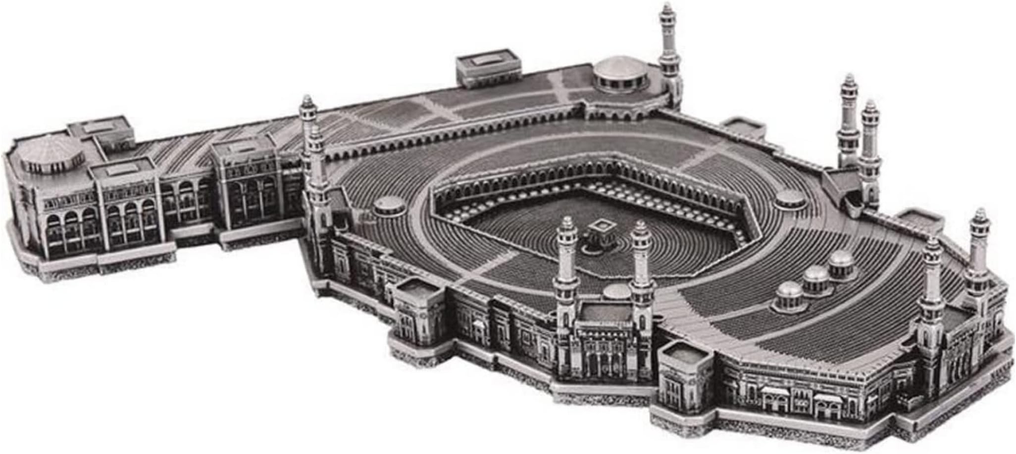 Masjid Al Haram Figurine | Kaaba Replica | Islamic Table Desk Decor, Living Room Home Decoration | Islamic Art | Muslim Home Office Gift | Eid Ramadan Gift (Silver)
