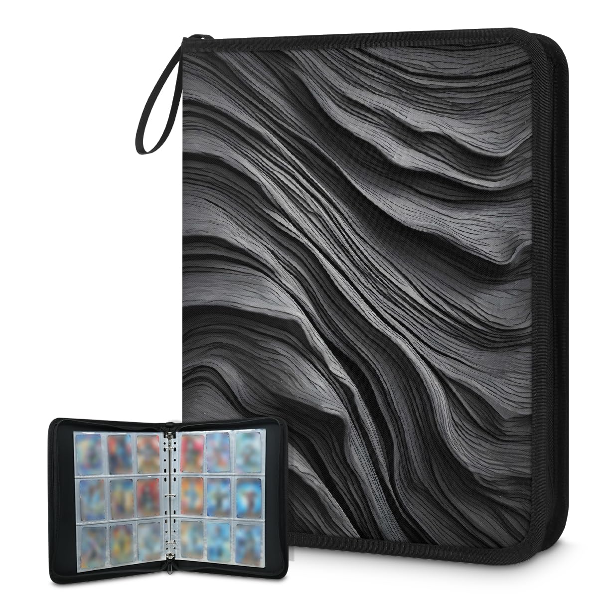 Raccoglitore per carte con 9 tasche, 900 tasche, con chiusura a cerniera (colore nero)