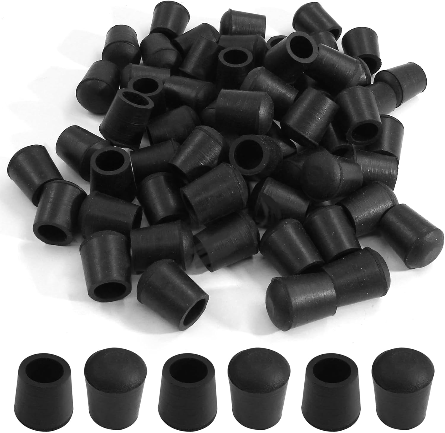Piutouyar Round PVC Rubber Furniture Covers, 10mm / 0.39 Inches Table Chair Leg Tip Protectors, Non-Slip End Cap for Protect Surfaces, Black (60Pcs)