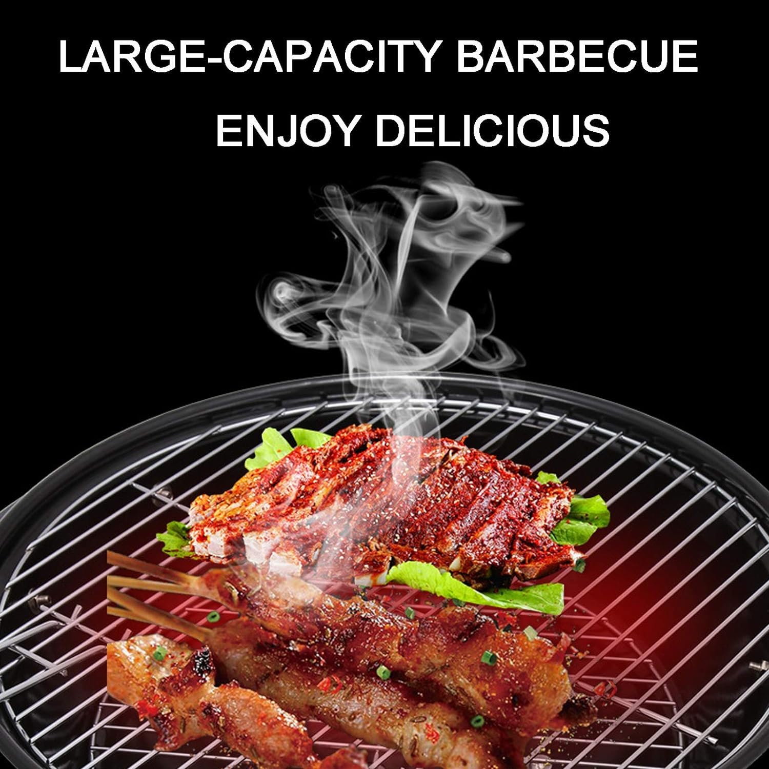 Przenośny grill węglowy, okrągły wózek do grilla węglowego z pokrywką 4 nogi 18-calowy grill Czajnik do grillowania Wolnostojący grill na węgiel drzewny Patio Ogród z grillem na kemping, piknik