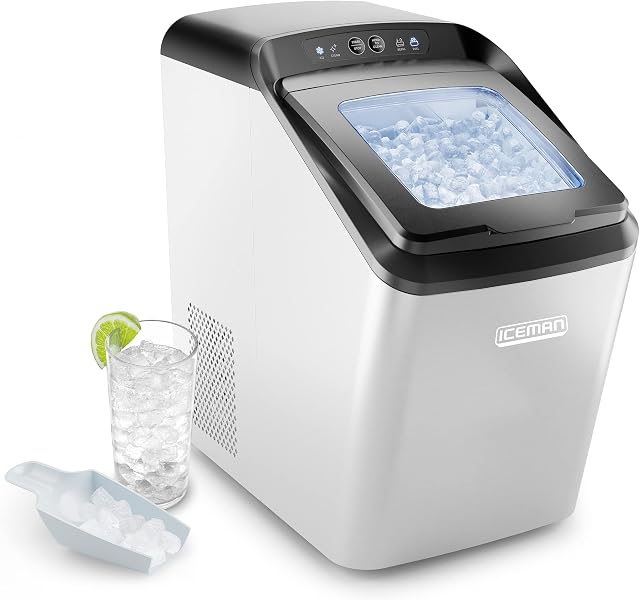 Iceman Countertop Ice Maker Nugget Ice Machine, Waterline Compatible, Creates Batch of Ice in 20 Min, Holds 3 lb. of Ice, Makes up to 26 lb. in 24 Hours, Self-Cleaning Scoop Included, Stainless-Steel