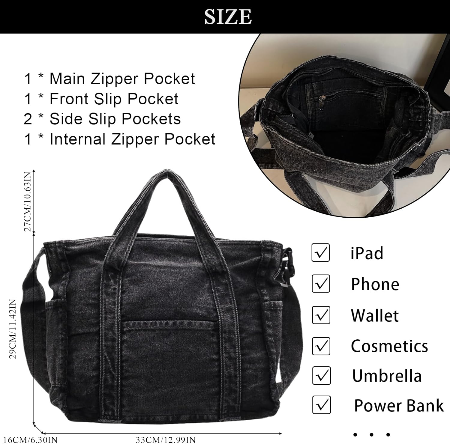 Denim Tote Bags for Women Jean Purse Casual Denim Handbag Large Capacity Crossbody Shoulder Bag - Image 4