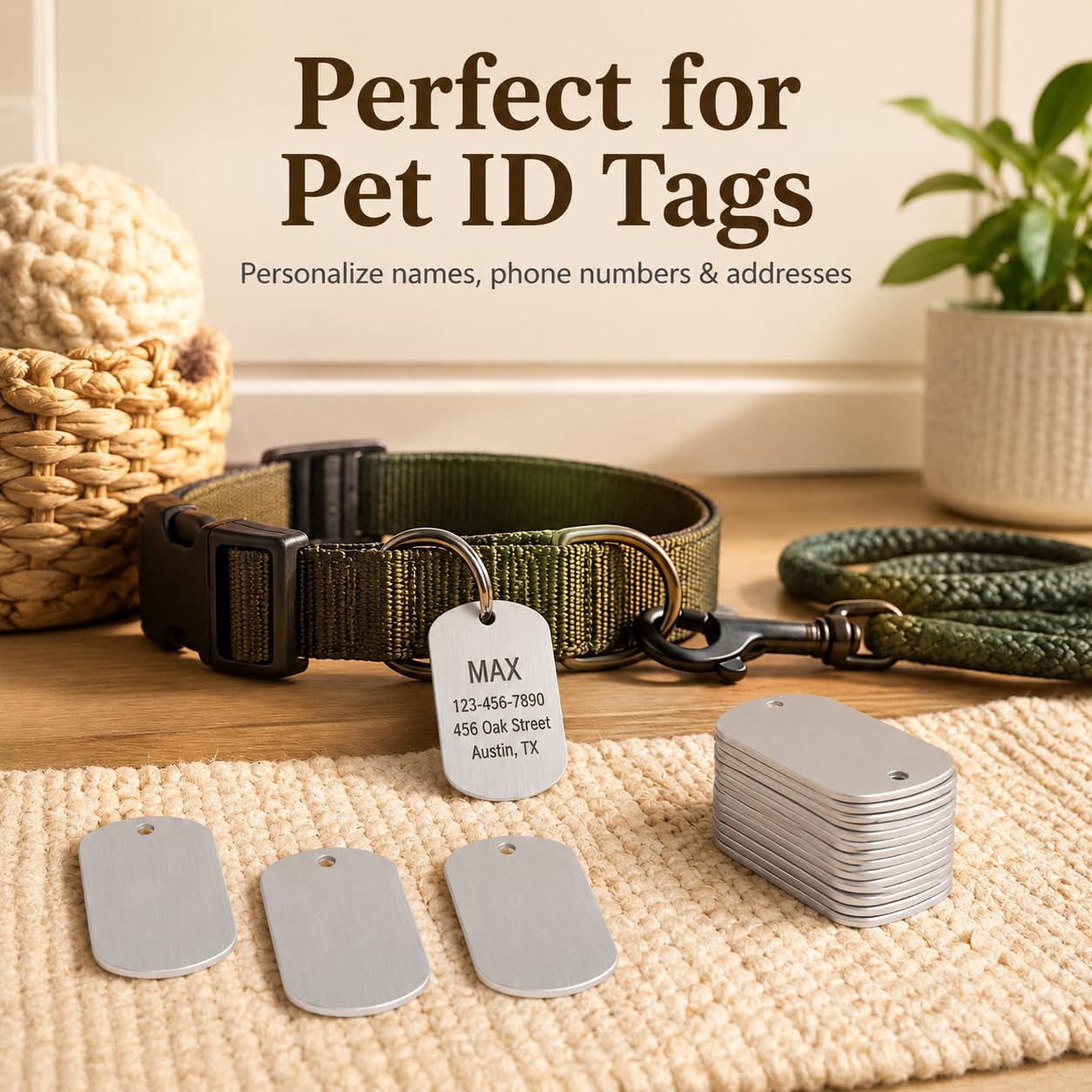 100 Pack Blank Dog Tags, Silver Aluminum Dog Tag Blanks, 1.97 x 1.14 in Metal Stamping Blanks with Hole for Engraving, Pet Tags, Key Tags and DIY Craft Labels