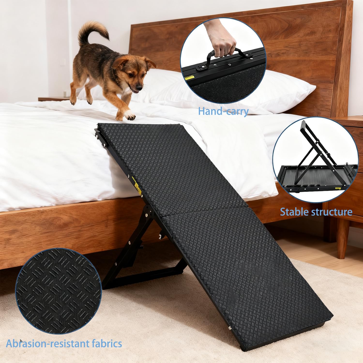 Rampa per Cani Pieghevole in Metallo, Scala per Cani Letto Regolabile in Altezza (33,5-46,5 cm), per Cani Anziani e Piccoli, Fino a 40 kg