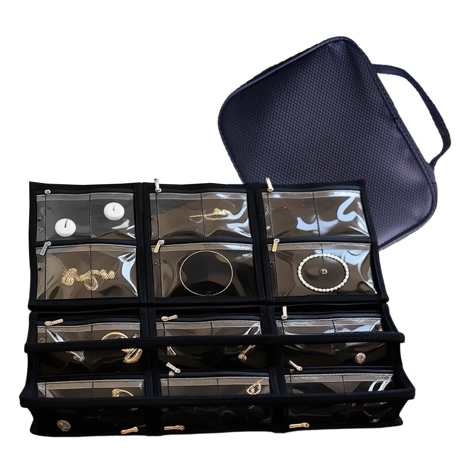 Geavonyg Jewelry Holder with 6 Zippers Bags and Customizable Interior for Various Accessories Portable Jewelry Planner